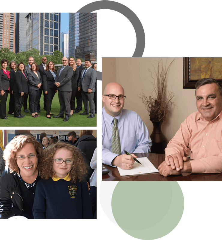 A collage of people in suits and some are smiling.
